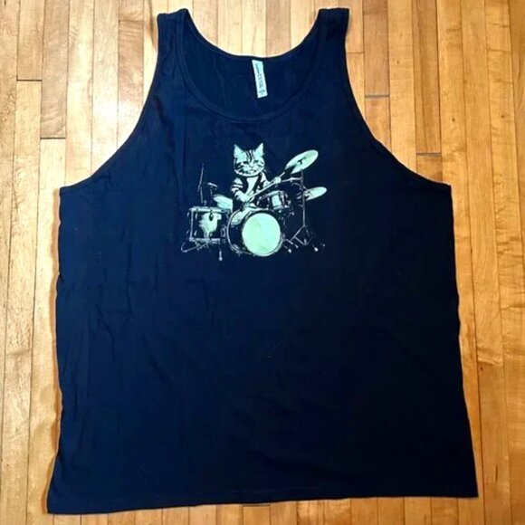 Band Cat on Drums Racerback Cotton Tank. Neon green print. XL. NWOT - Picture 1 of 4